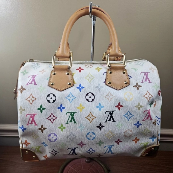 Auth Louis Vuitton Speedy 30 Multicolor White Bag - Picture 3 of 15